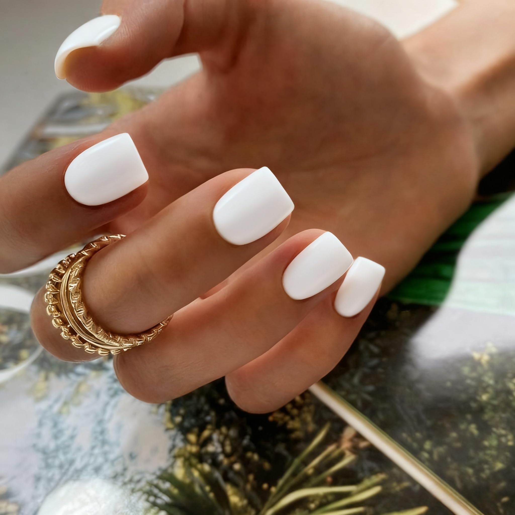 Amazon.com: Solid White Press On Nails Short Square, Natural Gel